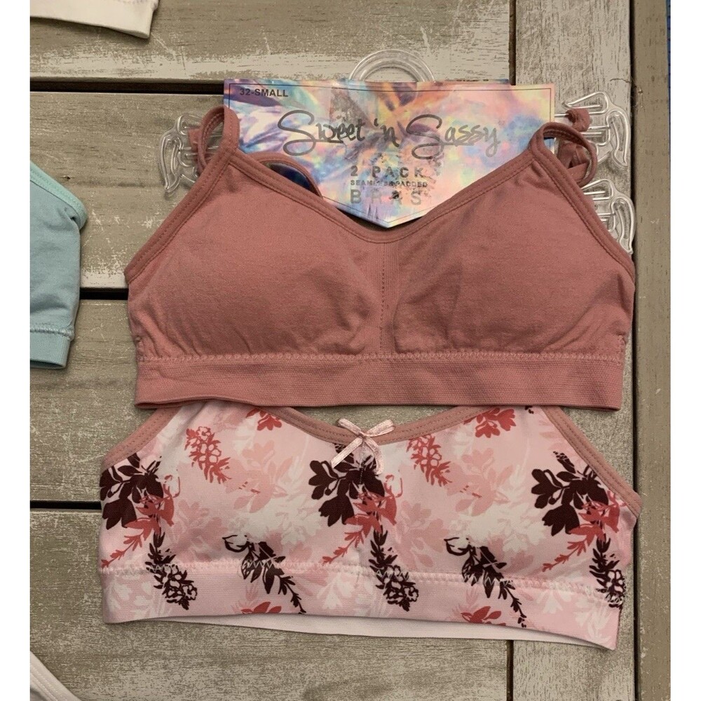 Sweet n Sassy Girls 2-Pack Padded Wireless Bras Pink Floral S 32A